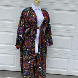 Wax Print kimono With Long Sleeves Detachable Belt