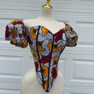 wax print corset blouse Puffy sleeves
